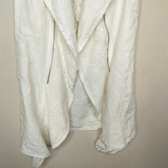 INC International Concept Linen Vest Open Front Lace Trim - Picture 3 of 11